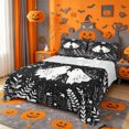 thumbnail image 1 of Homewish Happy Botanical Halloween Ghost Queen Sheets,Twin Leaf Print Queen Sheet Sets,Black White,4pcs,1 Flat Sheet,1 Fitted Sheet and 2 Pillowcases, 1 of 6