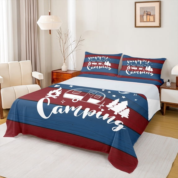 Homewish 4-Piece Queen Sheet Set, Camping Lodge Cabin, Microfiber Teen Bedding