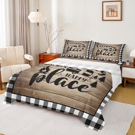 Homewish Happy Camping 4pcs Bed Sheets for Kids Children Teens,Geometric Plaid King Sheets,Lodge Cabin Super Cozy Sheet Set,Super Cozy Room Decor