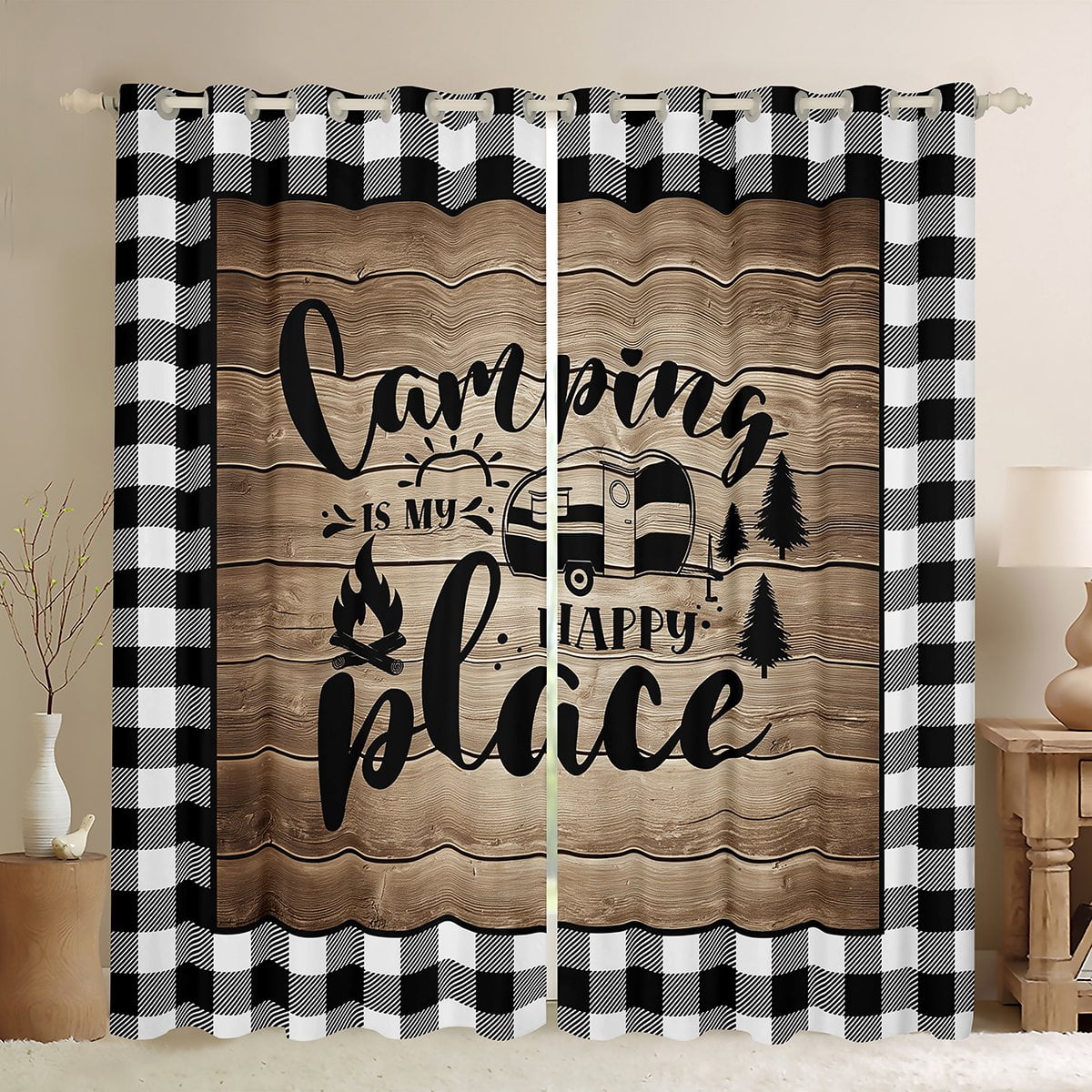 Homewish Happy Camping Black Out Curtains for Kids Children Teens ...