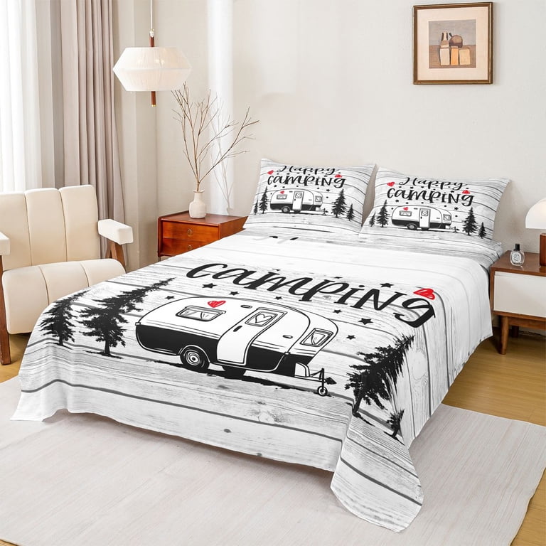 Homewish Happy Camping Twin Sheet Set (3-Piece) Camper RV Wooden Board  Decor For Teens Girls - Walmart.com
