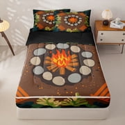 Homewish Happy Camping Zipper Twin Comforter Sets with Fitted Sheet and 2 Pillowcases,Tropical Botanical Monstera Leaf Zipper Bedding Set For Boys Kids,Black Reversible,4 Pieces