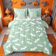 thumbnail image 1 of Homewish Happy Halloween Bat 7-Piece Twin Bedding,White Silhouette Dot Print Bedding Comforter Set,Mint Green,Halloween Reversible, 1 of 8