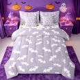 thumbnail image 1 of Homewish Happy Halloween Bat 7pcs Queen Bedding,White Silhouette Tiny Pattern Bedding Comforter Set Queen,Light Lavender,Halloween Reversible, 1 of 8