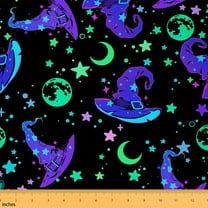 Homewish Happy Halloween Fabric by the Yard 1 Yard,Purple Witch'S Hat Home Decor Fabric by the Yard,Heart Moon Stars Print Sewing Fabric For Boys Girls,Breathable Home Decor