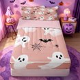 thumbnail image 1 of Homewish Happy Halloween Ghost Zipper Full Size Comforter Sets with Fitted Sheet and 2 Pillowcases,Silhouette Bat Web Print Zipper Bedding Set,Light Pink Black,Pink Reversible,4pcs, 1 of 7