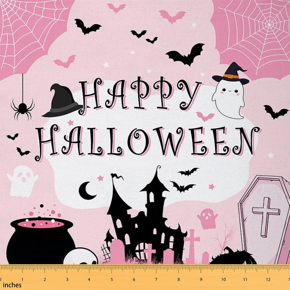 Homewish Happy Halloween Girls 01, Kawaii Pink Spider Web Room Decor Fabric by the Yard, Gothic Ghost Castle Sewing Fabric, Luxury Bedroom Decor