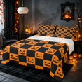 thumbnail image 1 of Homewish Happy Halloween Pumpkin Queen Sheets, Geometric Checkered Queen Sheet Sets, Orange Black, 4-Piece (1 Flat Sheet, 1 Fitted Sheet and 2 Pillowcases), 1 of 4