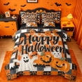 thumbnail image 1 of Homewish Happy Halloween Themed 7-Piece Twin Bedding,Plaid Pumpkin Ghost Pattern Bedding Comforter Set,Black Reversible, 1 of 8