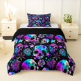 thumbnail image 1 of Homewish Happy Halloween Twin Comforter Sets,Multicolor Gradient Skull Bedding Set,Green Purple,Black Reversible,2 Pieces,1 Comforter and 1 Pillowcase, 1 of 7