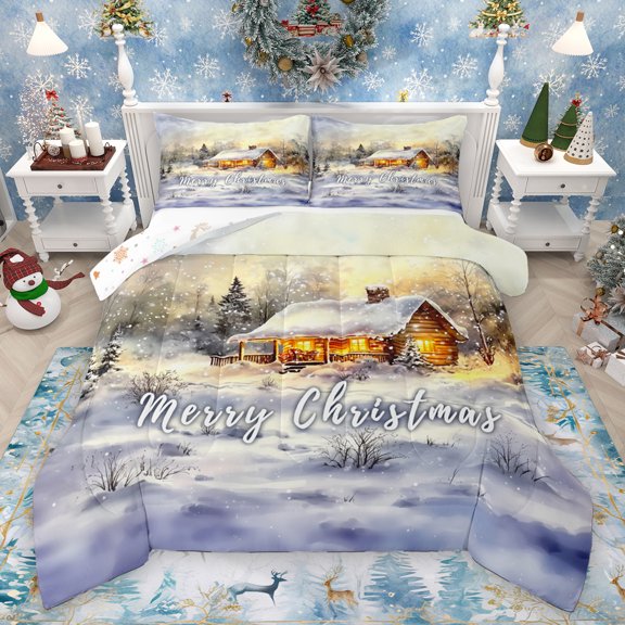 Homewish Happy New Year Bedding Comforter Set, Winter Rustic Cabin Twin Comforter Sets, Western Christmas Festival Reversible Bedding Set, Ultra Soft Bedroom Decor, 2 Pieces