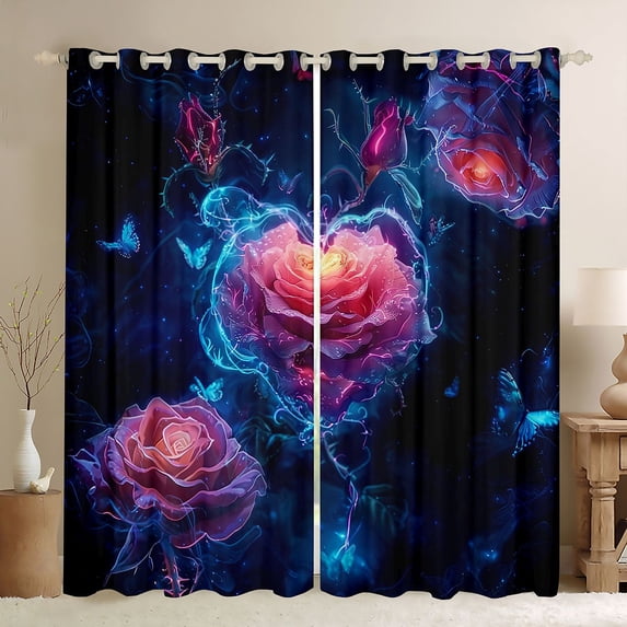 Homewish Happy Valentine'S Day Curtains Pack of 2 (42x84 Each),Pink Rose Flower Curtains Blackout,Romantic Floral Bedroom Curtains For Girls Kids,Super Cozy Room Decor