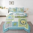thumbnail image 1 of Homewish Hawaii Coconut Tree Safari Crocodile Lion Green Gray Patchwork Plaid Full Comforter Set, Reversible Ultra Soft Kids Bedding, 3pcs, 1 of 8