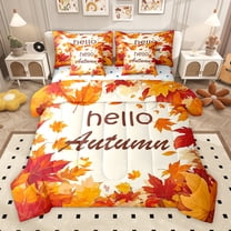 Homewish Hello Autumn 7-Piece Twin Bedding Sets,Fall Maples Bedding Comforter Set,Beige Orange Sheet Sets For Men Women,Ultra Soft Home Decor Reversible