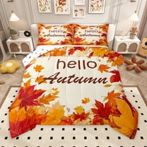 Homewish Hello Autumn Bedding Comforter Set,Fall Maples Twin Comforter Sets,Beige Orange Bedding Set For Men Women,Ultra Soft Home Decor Reversible,2pcs