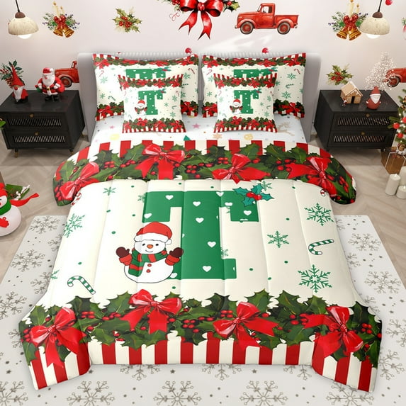 Homewish Heart Monogrammed T 7-Piece King Bedding Set Kawaii Bowtie Ultra Soft Reversible Decor For Teens