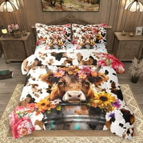 Homewish Highland Cow 7-Piece Twin Bedding Sets for Teens Boys Girls,Farmhouse Animal Bedding Comforter Set,Chic Flowers Breathable Sheet Sets,Luxury Bedroom Decor,Reversible