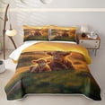thumbnail image 1 of Homewish Highland Cow Calf Sunset Quilt Full For Boys And Girls,Brown Golden Farm Full Bedspread Sets,3pcs, 1 of 7