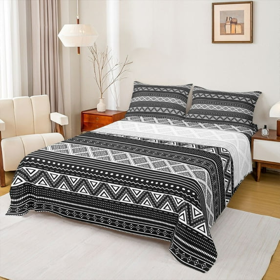 Homewish Hippie Aztec Boy Girl 4-Piece Full Size Sheets,Bohemian Tribal Bed Sheets,Abstract Geometric Lightweight Sheet Sets,Microfiber Bedroom Decor