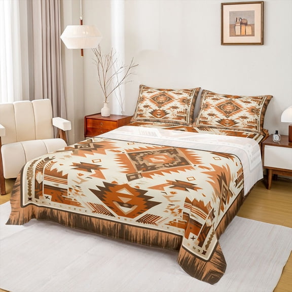 Homewish Hippie Boho Aztec Queen Sheet Sets, Vintage Western Abstract Flat Sheet, Rustic Farmhouse Queen Fitted Sheet, Breathable Home Decor, 4pcs