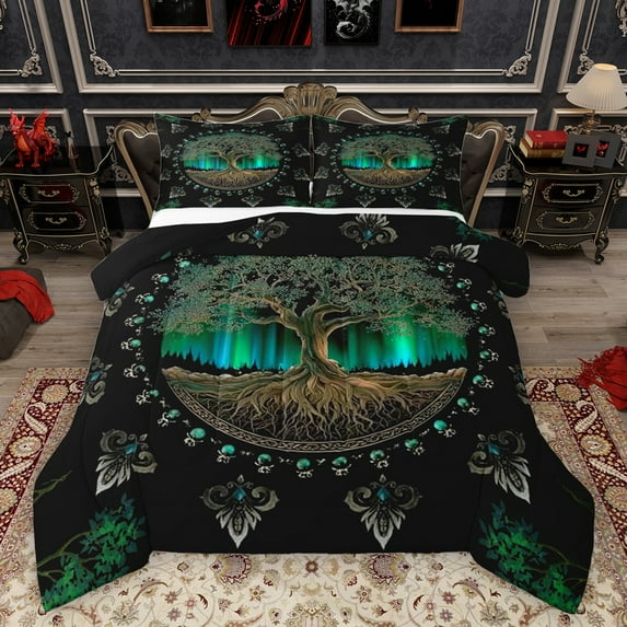 Homewish Hippie Life Tree Bedding Comforter Set, Vintage Mystic Western Plant Twin Comforter Sets, Boho Mandala Damask Reversible Bedding Set, Super Cozy Room Decor, 2-Piece