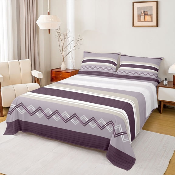 Homewish Hippie Plum Abstract Full Size Sheets for Women, Chic Minimalism Bed Sheets, Modern Fashion Theme Sheet Sets, Ultra Soft Bedroom Decor, 4-Piece