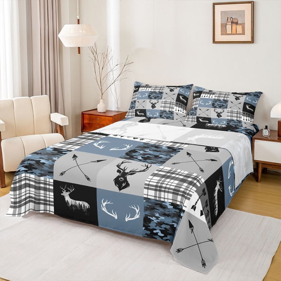 Homewish Hippie Rustic Farmhouse Bed Sheets, Tribal Western Deer King Sheets, Vintage Fashion Style Sheet Set, Lightweight Room Decor, 4 Pieces