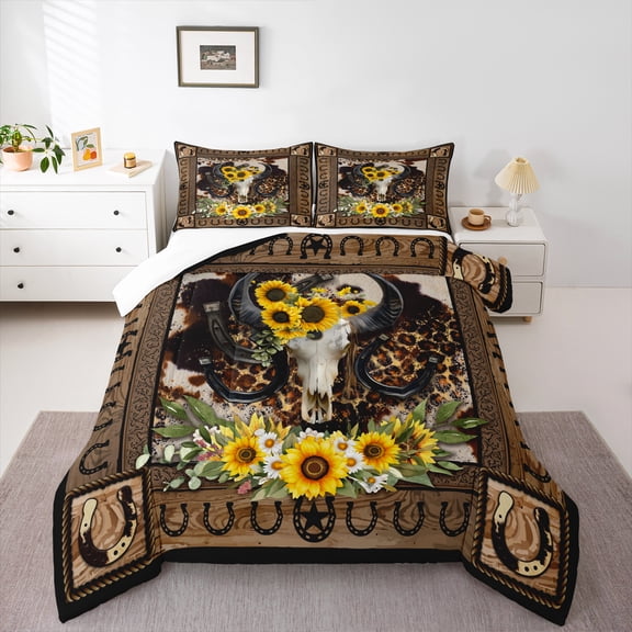 Homewish Hippie Sheep Skeleton Bedding Comforter Set, Fashion Leopard Print Twin Comforter Sets, Farmhouse Sunflower Bedding Set, Ultra Soft Bedroom Decor, 2 Pieces