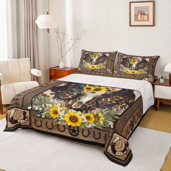 Homewish Hippie Sheep Skeleton Full Size Sheets, Fashion Leopard Print Bed Sheets, Farmhouse Sunflower Sheet Sets, 4 Pieces