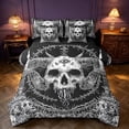 thumbnail image 1 of Homewish Hippie Skull Skeleton Twin Bedding, Happy Halloween Bedding Comforter Set, Black White, Black Reversible 7-Piece, 1 of 7
