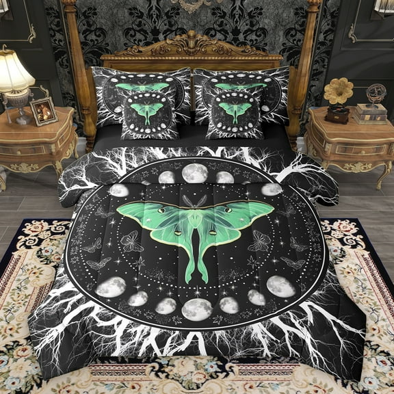 Homewish Hippie Tribal Moth Bedding Comforter Set 7pcs, Mystic Sun Moon Galaxy King Bedding Sets, Western Life Tree Reversible Bed Sheets, Ultra Soft Bedroom Decor