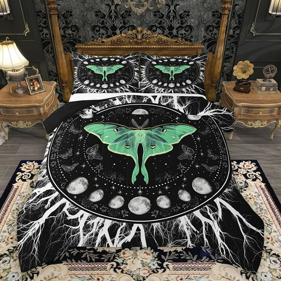 Homewish Hippie Tribal Moth Queen Comforter Set, Mystic Sun Moon Galaxy Bedding Sets, Western Life Tree Reversible Bedding Comforter Set, Ultra Soft Bedroom Decor, 3pcs
