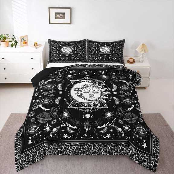 Homewish Hippie Western Sun Bedding Comforter Set for Kids, Tribal Moon Planet Twin Comforter Sets, Outer Space Reversible Bedding Set, Ultra Soft Bedroom Decor, 2 Pieces
