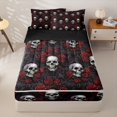 thumbnail image 1 of Homewish Hipple Death Skull Zipper Queen Comforter Set with Fitted Sheet and 2 Pillowcases,Grunge Red Flowers Zipper Bedding Set,Happy Halloween Bed Set,Black Reversible,4pcs, 1 of 8