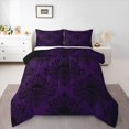 thumbnail image 1 of Homewish Hipple Halloween Skull Full Size Comforter Sets,Boho Damask Bedding Comforter Set,Purple Black,Black Reversible,3 Pieces,1 Comforter and 2 Pillowcases, 1 of 7