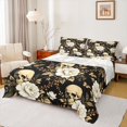 thumbnail image 1 of Homewish Hipple Halloween Skull Queen Sheets,Grunge Peony Floral Queen Sheet Sets,Black Golden,4 Pieces,1 Flat Sheet, 1 Fitted Sheet and 2 Pillowcases, 1 of 6
