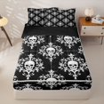 thumbnail image 1 of Homewish Hipple Halloween Skull Zipper Twin Comforter Sets with Fitted Sheet and 2 Pillowcases,Vintage Damask Zipper Bedding Set,Black White,Black Reversible,4pcs, 1 of 8