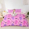 thumbnail image 1 of Homewish Hipple Skull Duvet Cover Queen,Halloween Bats Queen Bedding,Pink Purple,Pink Reversible,3-Piece,1 Duvet Cover and 2 Pillowcases, 1 of 6