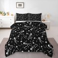 thumbnail image 1 of Homewish Hipple Skull Skeleton Full Size Comforter Sets,Gothic Halloween Bedding Comforter Set,White Black,Black Reversible,3 Pieces,1 Comforter and 2 Pillowcases, 1 of 7