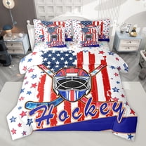 Homewish Hockey Helemt 7-Piece Twin Bedding Sets,Colorful Stars Print Bedding Comforter Set,Red Blue White Sheet Sets For Kids Boy,Microfiber Bedroom Decor Reversible