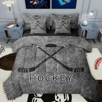 Homewish Hockey Sport Game 7-Piece Twin Bedding Sets,Boys Ball Gamer Bedding Comforter Set,Gray Black Sheet Sets For Boys Teens,Breathable Home Decor Reversible