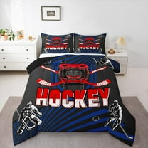 Homewish Hockey Theme Bedding Comforter Set,Ice Hockey Helmet Twin Comforter Sets,Red Black Bedding Set For Kids,Microfiber Bedroom Decor Reversible,2pcs