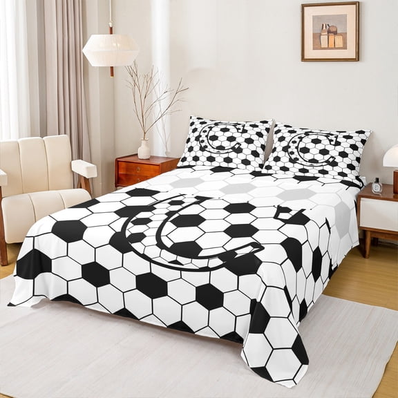 Homewish Honeycomb Monogrammed C Twin Sheet Sets for Kid, Cartoon Stripes Twin Fitted Sheet, Chic Modern Abstract Flat Sheet, Luxury Bedroom Decor, 3 Pieces