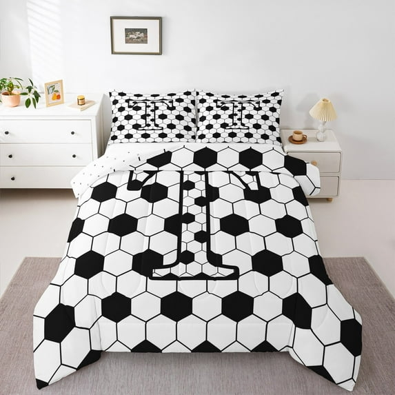 Homewish Honeycomb Monogrammed T Bedding Comforter Set for Kid, Cartoon Stripes Twin Comforter Sets, Chic Modern Abstract Reversible Bedding Set, Lightweight Room Decor, 2 Pieces