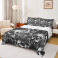 thumbnail image 1 of Homewish Horror Gothic Skull Bed Sheets,Gray Rose Floral Full Size Sheets,Halloween Bed Set,4pcs,1 Flat Sheet, 1 Fitted Sheet and 2 Pillowcases, 1 of 6