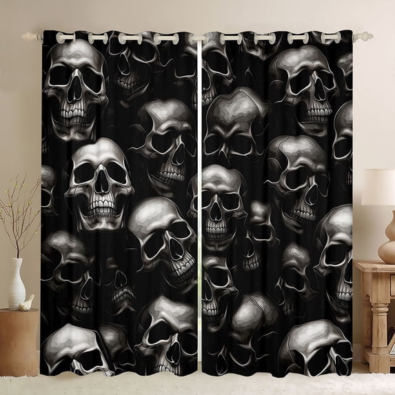 Homewish Horror Gothic Skull Kitchen Curtains,Halloween Themed Black Out Curtains Pack of 2 (42x63 Each),Gray