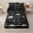 thumbnail image 1 of Homewish Horror Gothic Skull Zipper Twin Comforter Sets with Fitted Sheet and 2 Pillowcases,Halloween Themed Zipper Bedding Set,Gray,Black Reversible,4pcs, 1 of 8