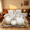 thumbnail image 1 of Homewish Hummingbird Pumpkin Duvet Cover Queen, Autumn Maple Leaf Queen Bedding, Ivory Brown, Gray Reversible 3-Piece, 1 Duvet Cover and 2 Pillowcases, 1 of 6