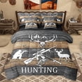 thumbnail image 1 of Homewish Hunting and Fishing Bedding Comforter Set, Woodland Wildlife Deer King Bedding Sets, Brown Grey Wooden Plank Reversible Bed Sheets, Microfiber Bedroom Decor, 1 of 7