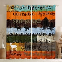 Homewish Hunting and Fishing Black Out Curtains, Rustic Lodge Cabin Curtains Pack of 2 (42x63 Each), Western Farmhouse Bedroom Curtains, Orange Brown Black Out Curtains Room Decor